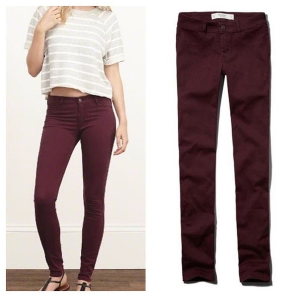 Abercrombie & Fitch Maroon Skinny Jeans Burgundy Low Rise Women's Size 2 / 26 - Picture 1 of 8